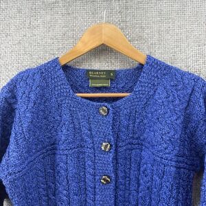 Blarney Woolen Mills Women Small Blue 100% Merino Wool Cardigan Sweater Ireland
